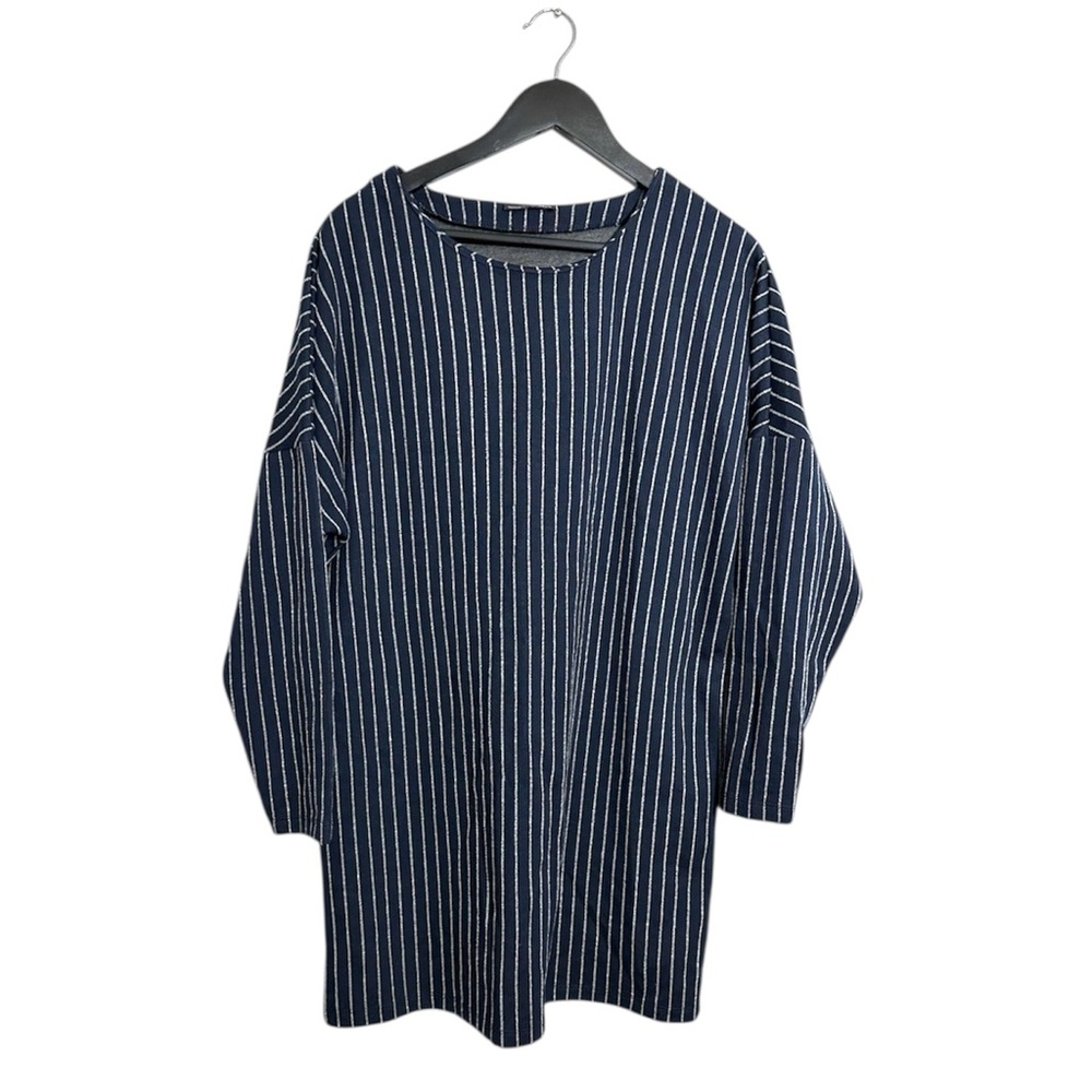 Zara W/B Navy Pinstripe Oversized Tunic Top Size Large Minimalist Scandi Blogger